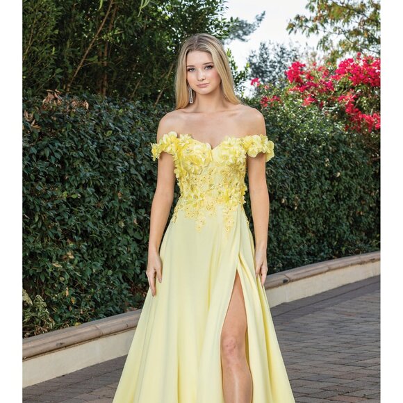 New Off Shoulder Long A-Line Floral Dress w/ Leg Slit & Lace Up Back DQ 4268 - Picture 1 of 9